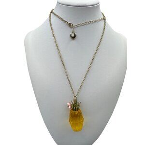 Betsy Johnson Pineapple Pendant & Floral Charm Necklaces set Matching Earrings